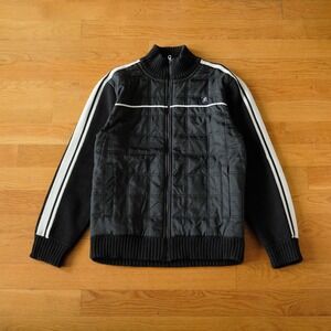 Nautica Jeans Quilted Knit Zip Jacket in Black with Stripe Detail Size XL Ribbed